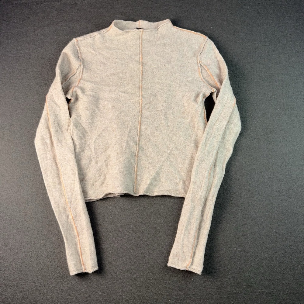 Free People 100% Cashmere Sweater Cream Orange Stitching Women Medium OB1109624